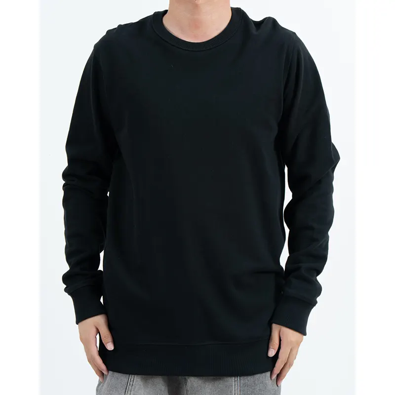 Sort Regular Fit Sweatshirt med rund hals med ribkanter og forneden