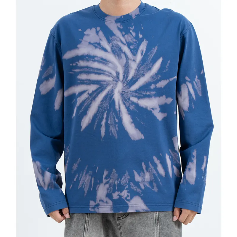 Blå langærmet T-shirt med Spiral Tie-Dye-effekt