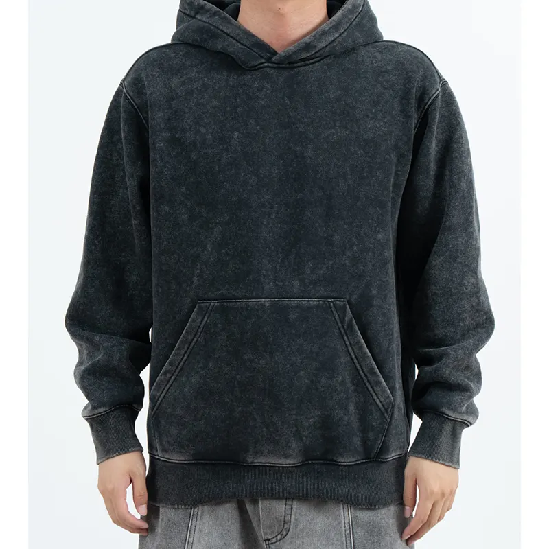 Pullover-hættetrøje i trækulsfarvet look med faldede skuldre