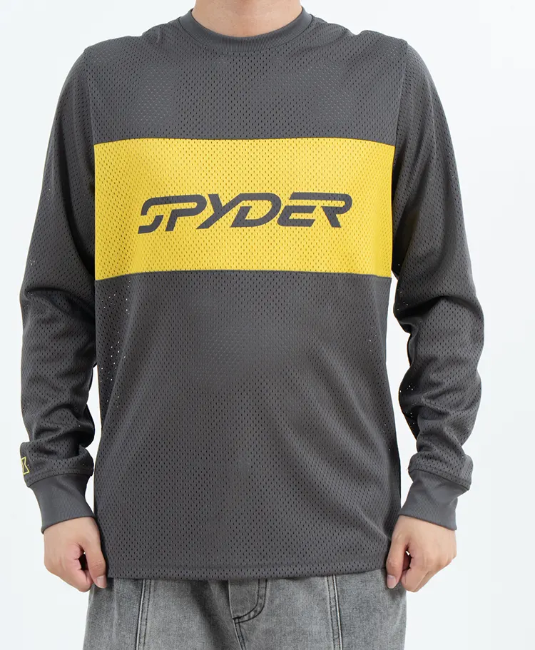 Breathable Quick-Dry Mesh Long Sleeve Jersey with Yellow Chest Block