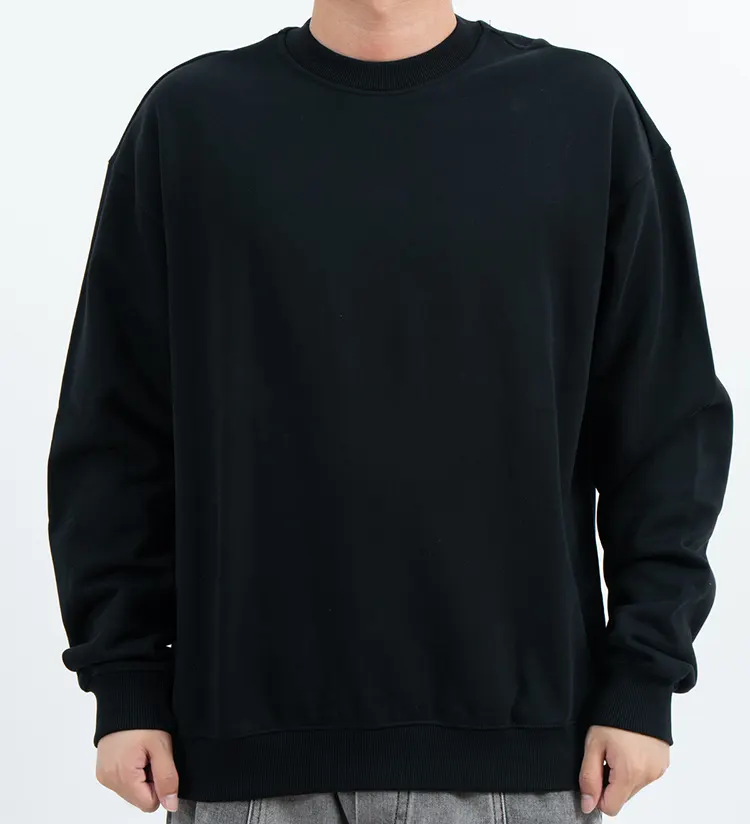 Oversized Black Crew Neck Sweatshirt with Dropped Shoulders