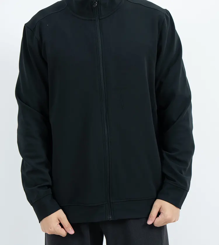 Black Full-Zip Track Jacket with Shoulder and Back Panels