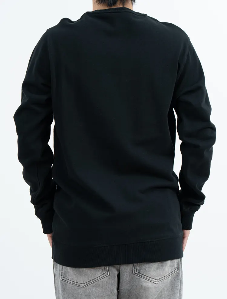 Black Regular Fit Crew Neck Sweatshirt with Ribbed Cuffs and Hem