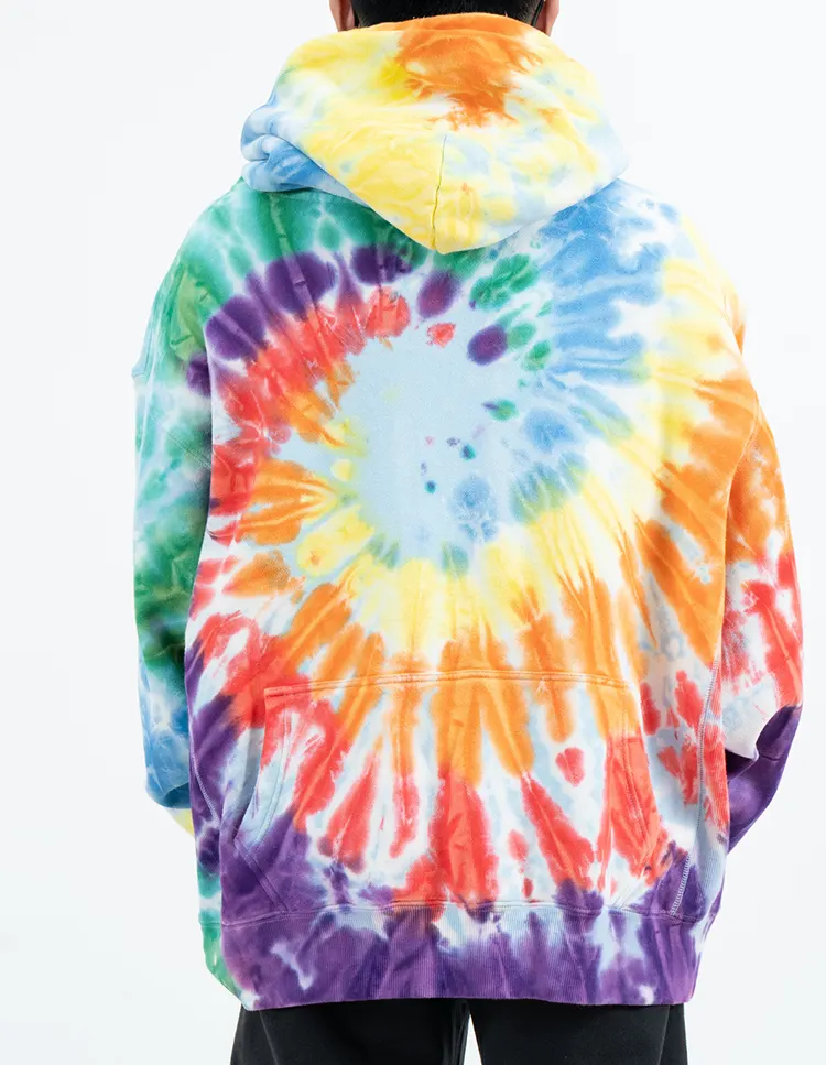 Oversized Pullover Hoodie with Multicolor Spiral Tie-Dye Effect