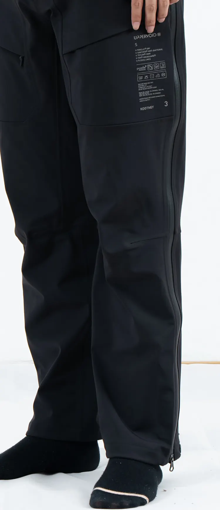 Black Waterproof Hardshell Cargo Pants with Thermal Fabric and Side Zips