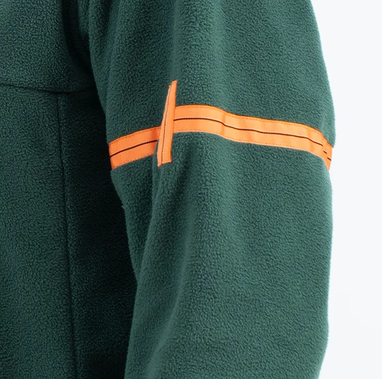 Green Quarter-Zip Fleece Pullover with Contrast Sleeve Stripe