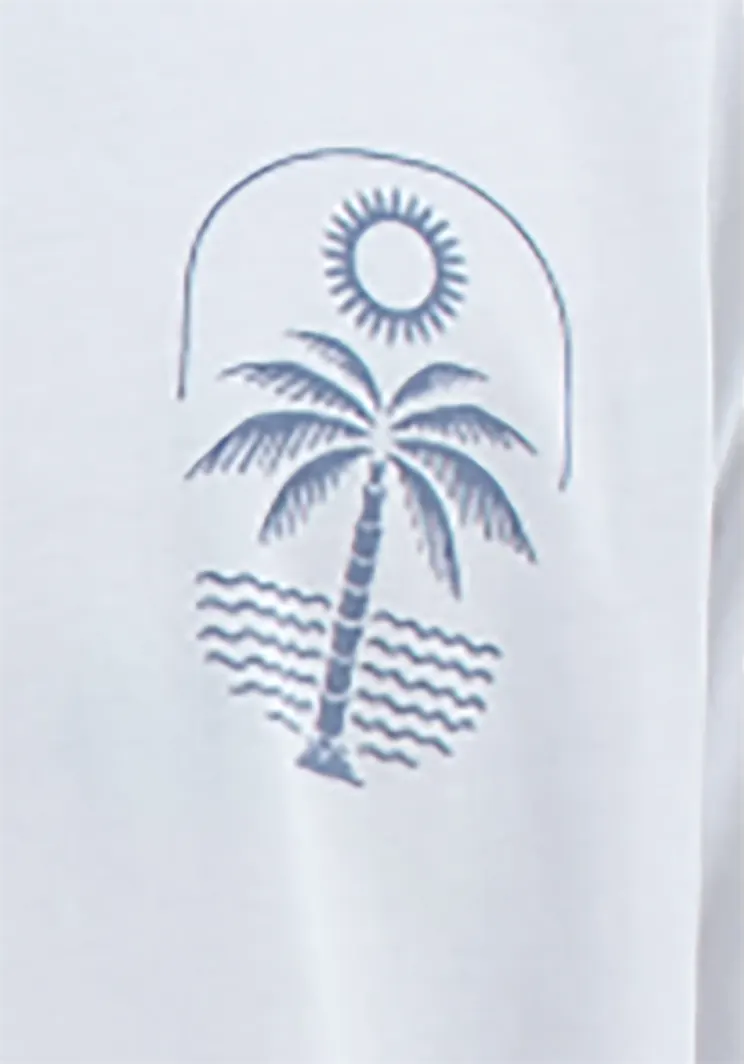 Relaxed Crew Neck T-Shirt with Palm Tree Chest and Back Graphics
