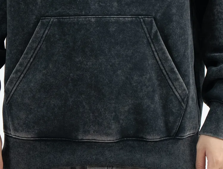 Charcoal Mottled-Look Pullover Hoodie with Dropped Shoulders