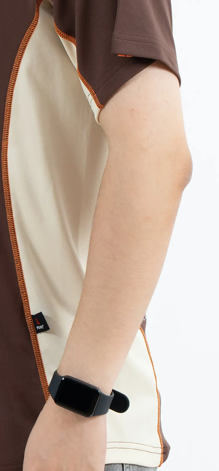 Brown Breathable Raglan T-Shirt with Cream Side Panels and Orange Seam Lines