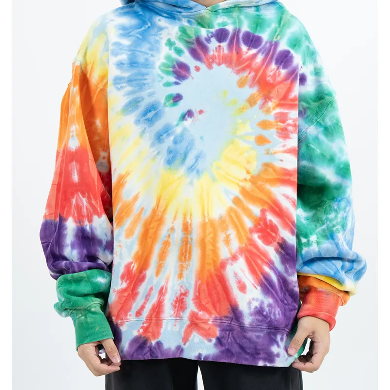 Oversized Pullover-hættetrøje med flerfarvet Spiral Tie-Dye-effekt