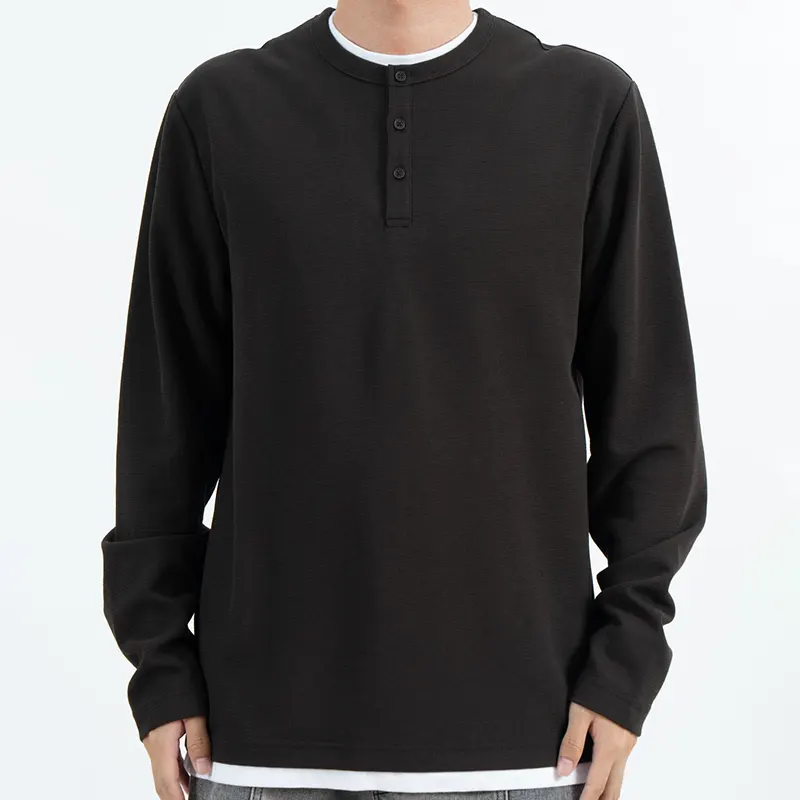 Afslappet langærmet Henley-skjorte med stolpe med tre knapper